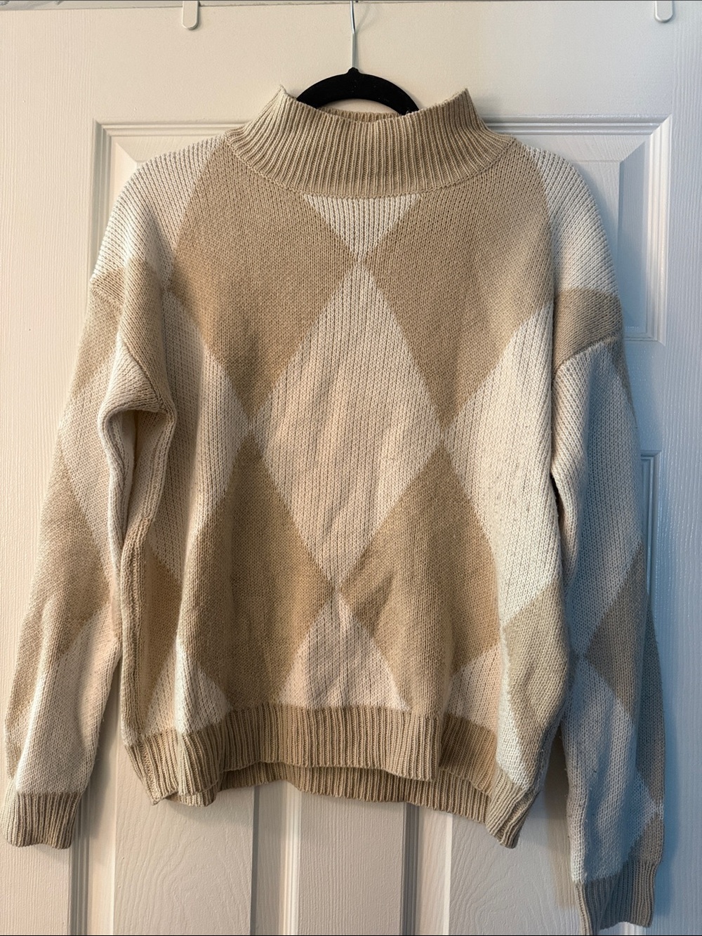 Beige Argyle Mock Neck Sweater - Women